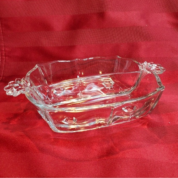 UV Reactive Vtg Fostoria Baroque Clear Glass Divided Handled Serving Bowl Dish - Picture 2 of 9